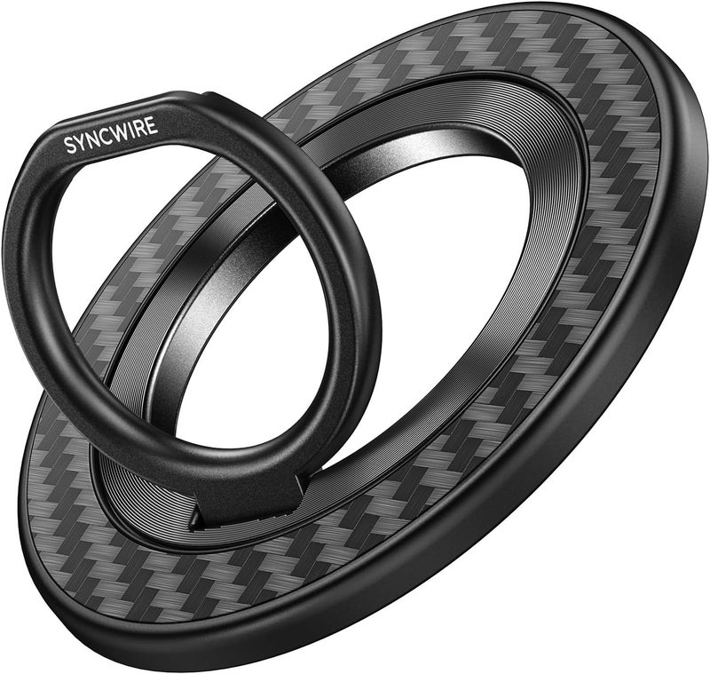 Syncwire Carbon Fiber Magnetic Phone Ring Holder for MagSafe - Magnet Phone Grip Stand with 360° Rotation & Reinforced Hinge Compatible with iPhone 16 15 14 13 Pro Max Plus MagSafe Accessories - Image 1